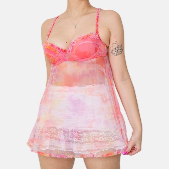 MULTICOLOR RAINBOW MESH SHEER BABYDOLL TOP - Picture 1 of 2